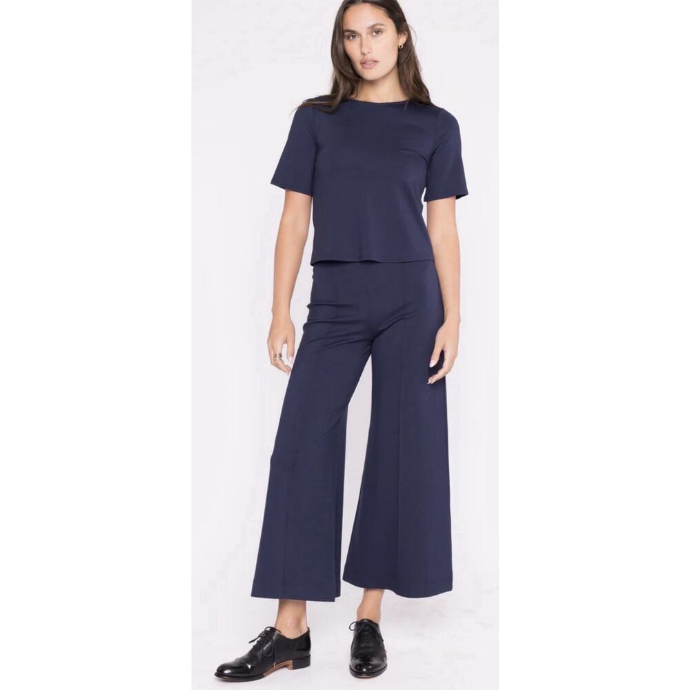 $198 RIPLEY RADER Women’s Navy Ponte Knit Crop Wide Leg high waisted pants Sz XS